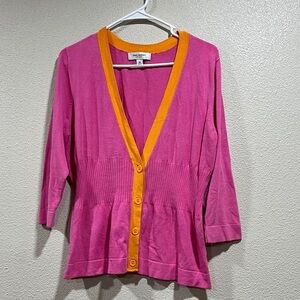 Isaac Mizrahi Pink Sweater Cardigan with Orange Trim